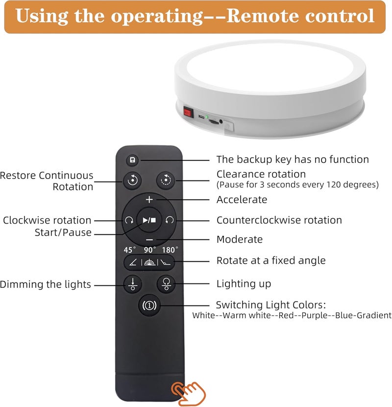 JAYEGT Variety Colors LED Light Non-Slip Rotating Display Stand , 66lbs Load, 360 Degree Photography Turntable for Glass Crystal Spherical Artwork (8.66inch / 6Color LED Light / White /Rechargeable) - Image 4
